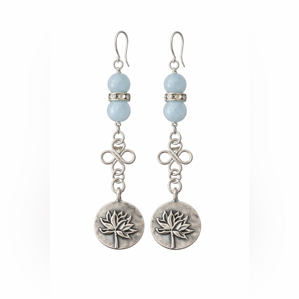 Lotus Rising Aquamarine Gemstone Earrings – Artisan Silver Drop